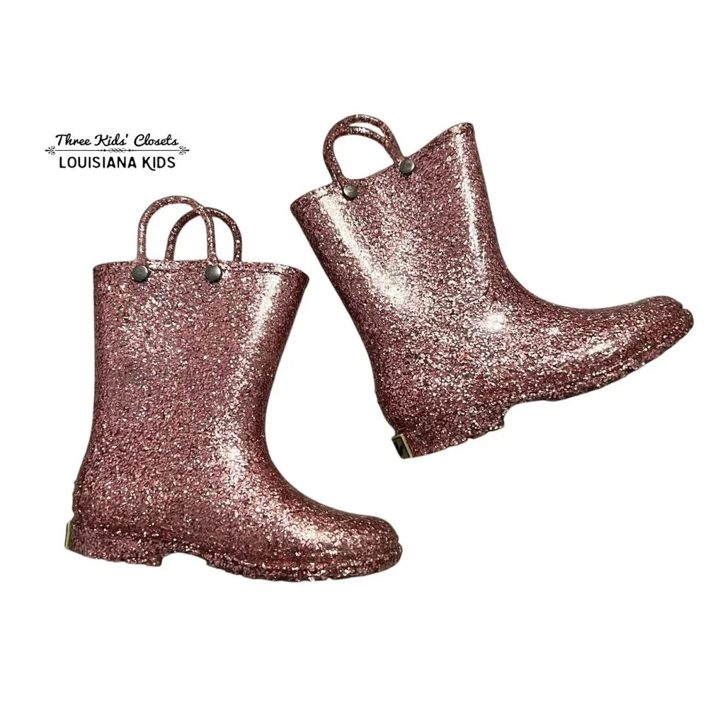 Western Chief Sz 12 Girls Sparkly Pink Glitter Rain Boots